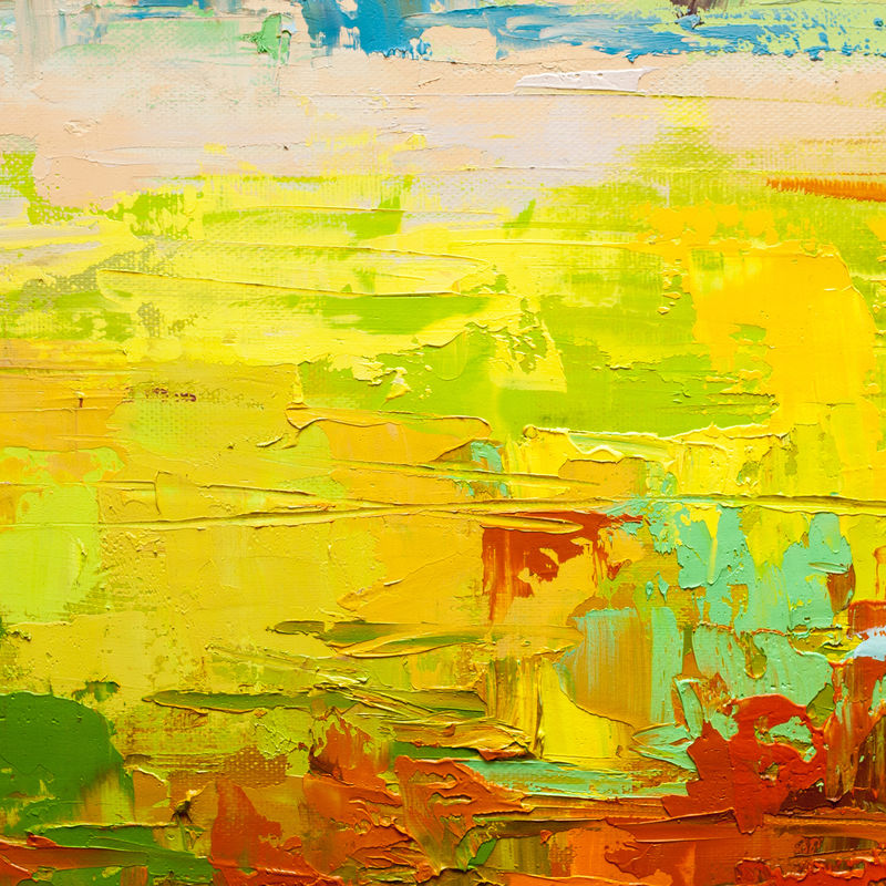 抽象艺术背景-画布油画-绿色和黄色纹理-艺术品碎片-油漆斑点-刷油漆-现代艺术-当代艺术