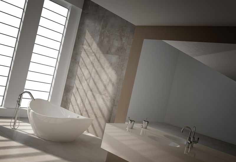 现代浴室内部的三维渲染