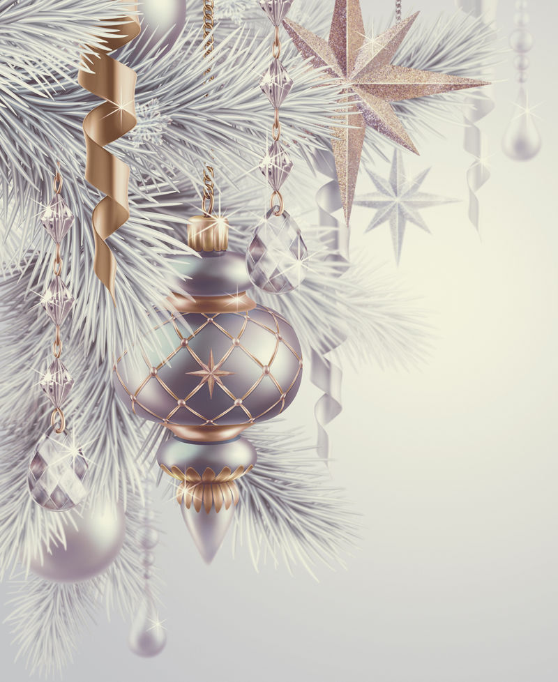 古典圣诞树装饰和装饰背景-冬季假日插图
