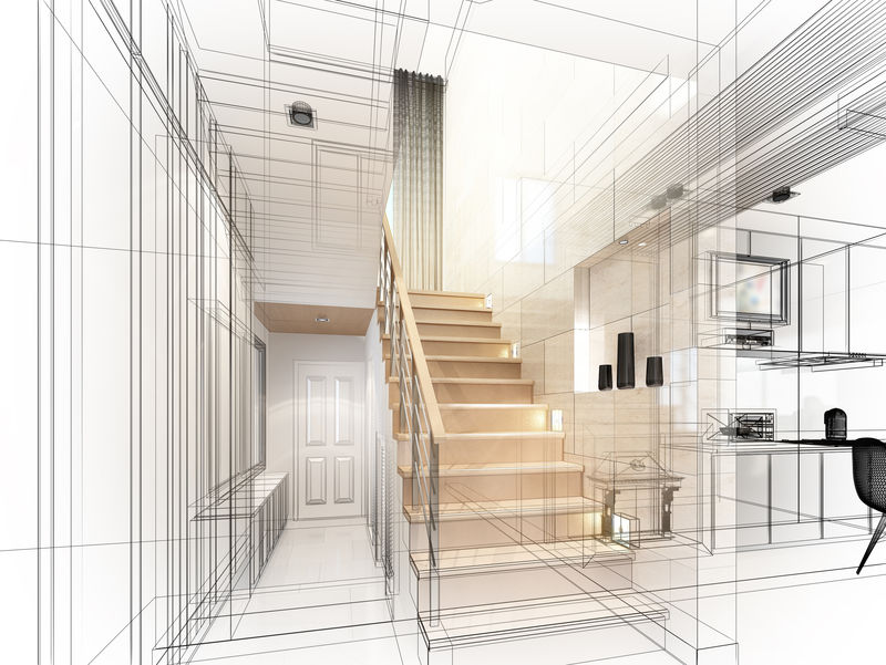 楼梯间的草图设计-3Dwire框架渲染