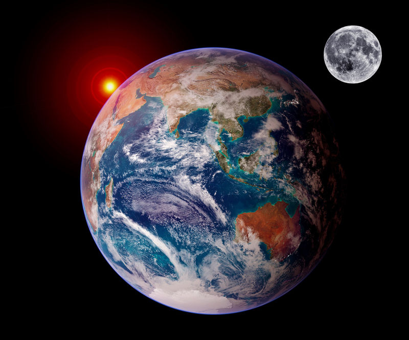 地球日出孤立的月球行星占星术天文学空间