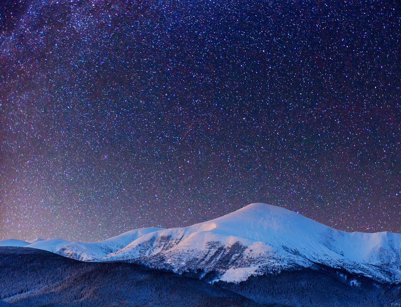 奇妙的冬季流星雨和雪山