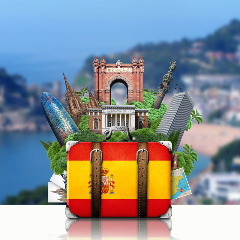 西班牙-标志性建筑马德里和巴塞罗那-旅行箱