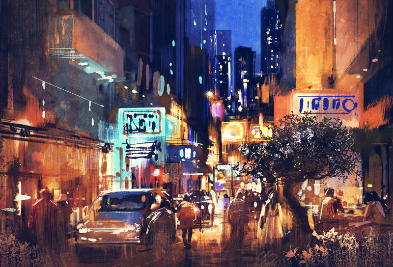 夜街彩绘、插画艺术