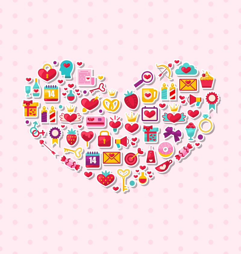 现代平面设计图标的集合,为情人节快乐