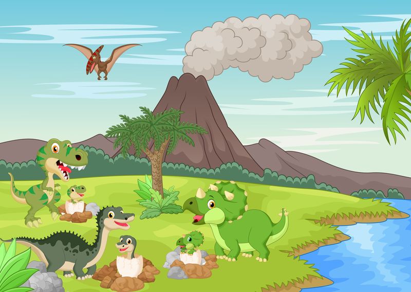 创意矢量卡通野外的恐龙插图