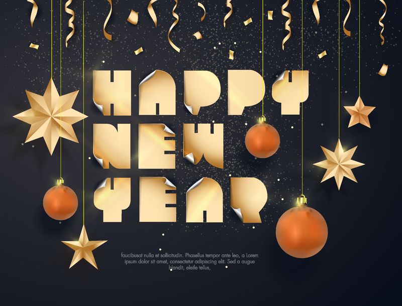 黑色背景-字体和元素-新年快乐-矢量图
