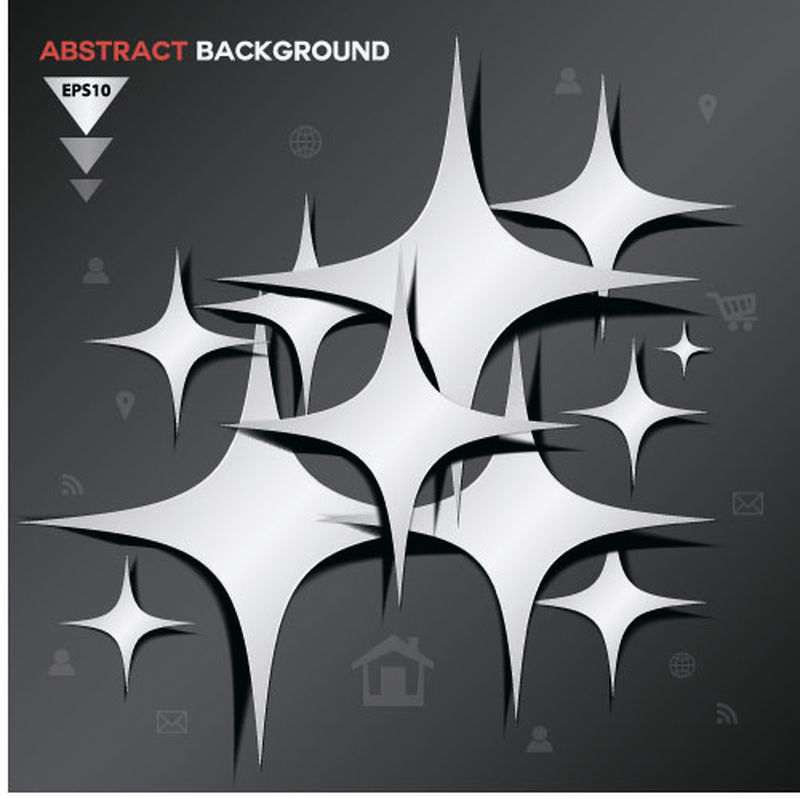 黑色背景上的抽象白星矢量、抽象银几何矢量背景、信息图形