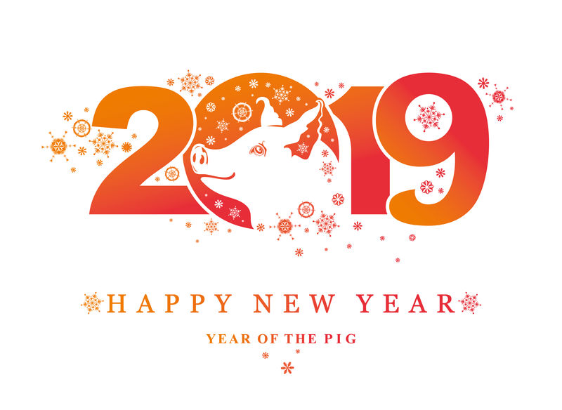 2019年猪-新年快乐！猪年-矢量模板在中国日历上的新年设计