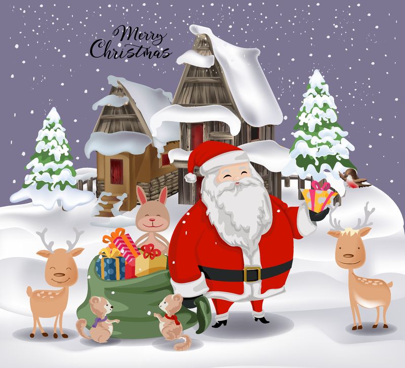 圣诞背景与圣诞老人和鹿