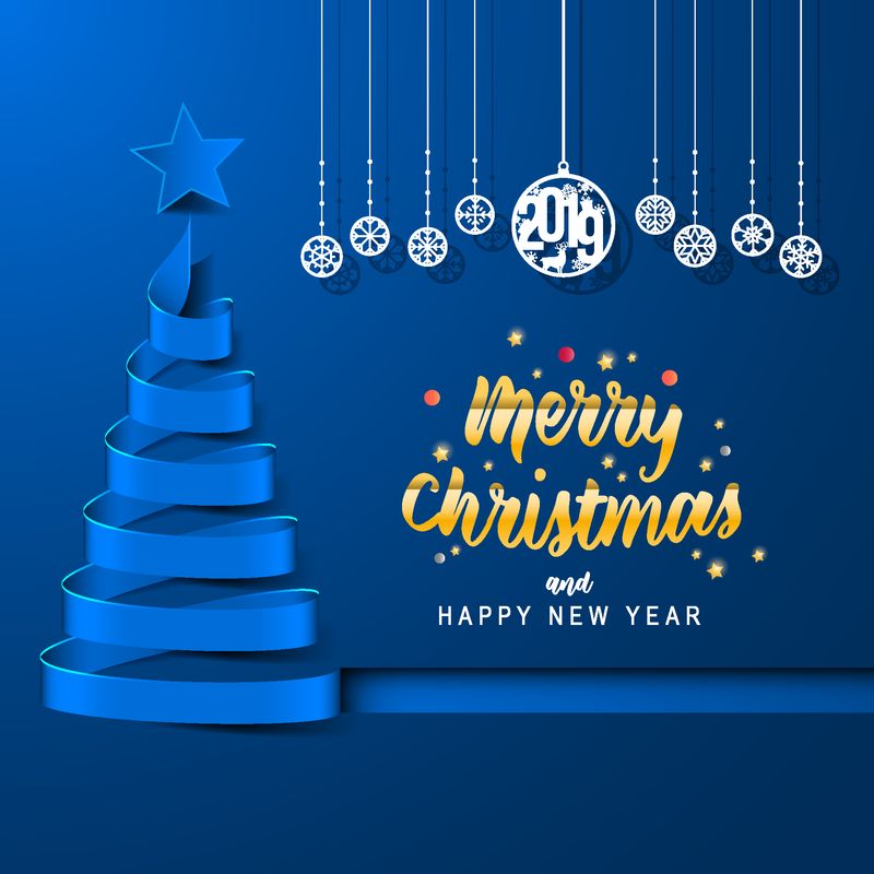 金色文字设计的圣诞快乐和圣诞树从金胶带青色背景-3D场景