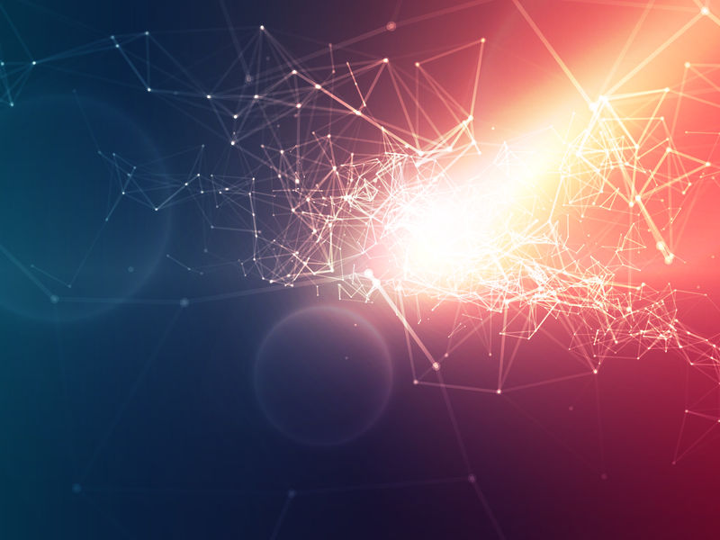 抽象多边形空间红蓝背景与点线连接eps10矢量图