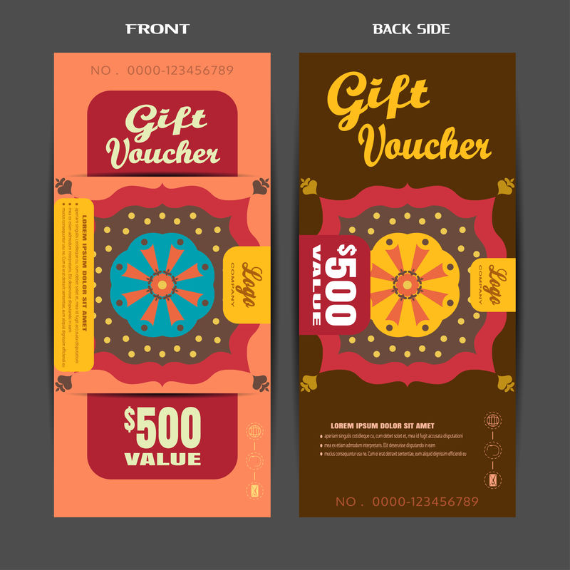 礼品券矢量图,秋季颜色背景,红色插页。