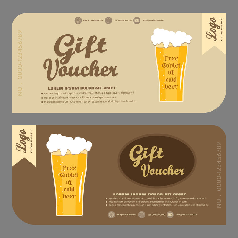 礼品券配免费啤酒杯矢量图，增加酒吧啤酒销量。