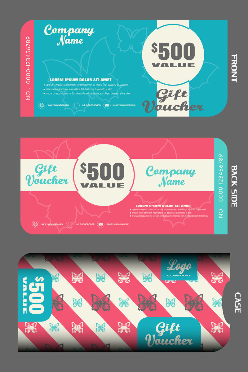 空白的时尚礼品券,带有矢量插图,以增加粉色和青绿色背景下的销售额。