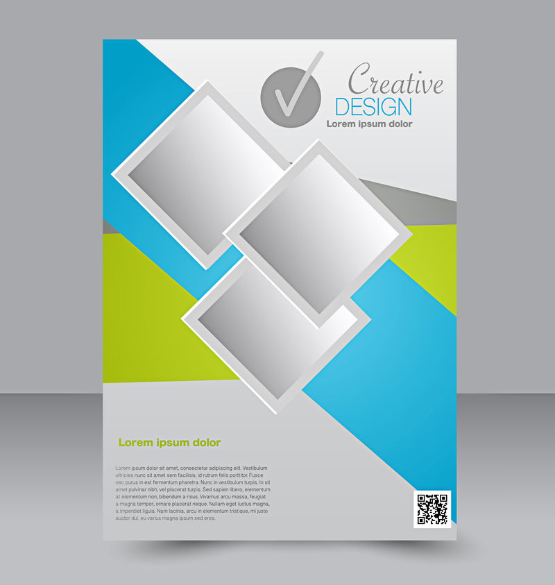 传单模板。商业手册。可编辑的A4海报设计，教育，介绍，网站，杂志封面。蓝色和绿色。