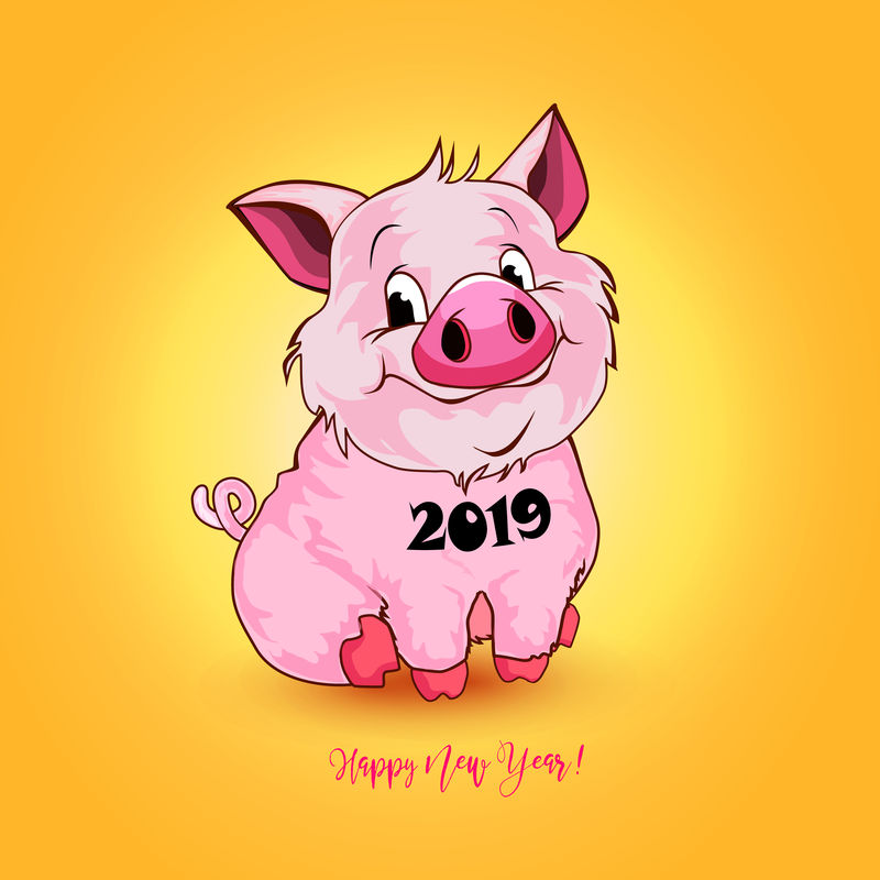 可爱有趣的猪。新年快乐。2019年的中国符号。