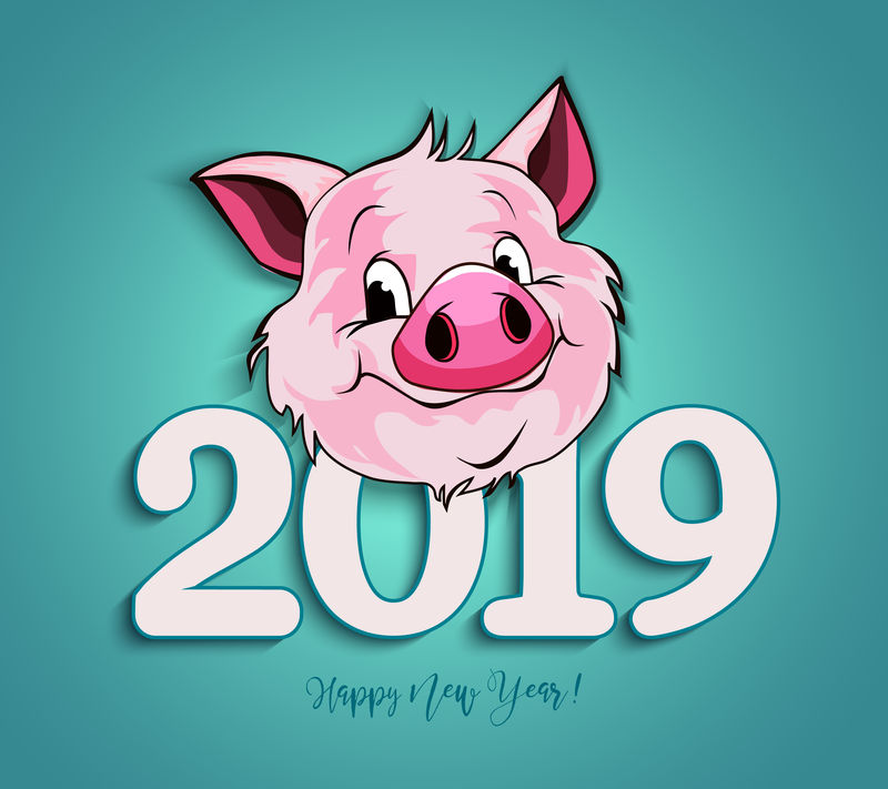 矢量插图，2019新年快乐有趣卡片设计