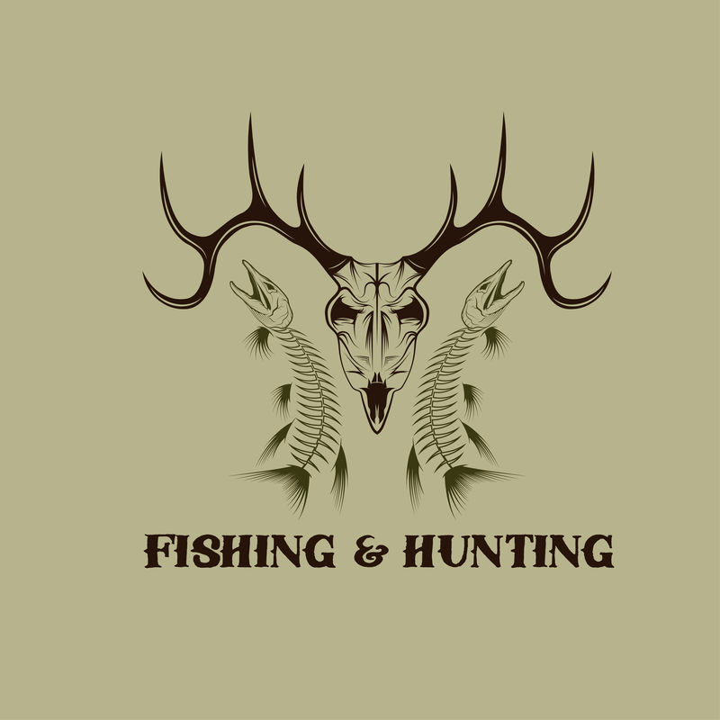 狩猎和捕鱼古董徽章矢量设计模板