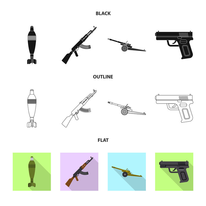 武器和火炮标志的矢量设计-一套武器和军队矢量图标作为库存