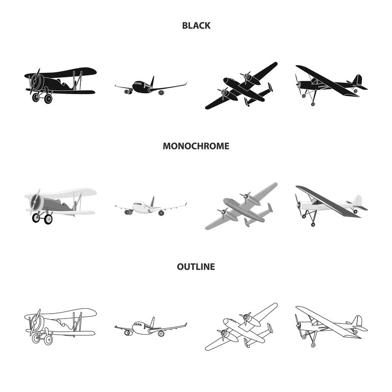 飞机和运输标志的孤立对象-平面和天空存量矢量图的集合