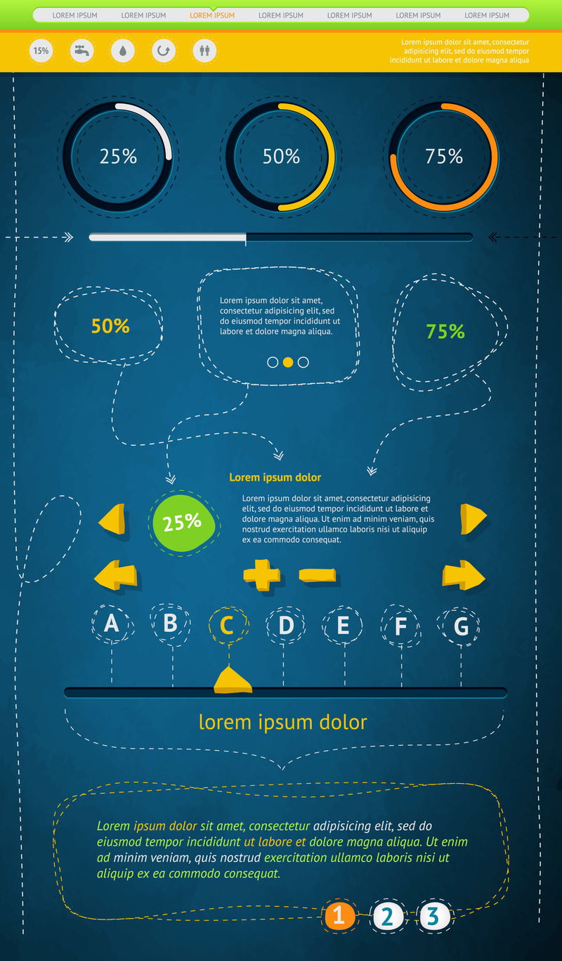 带按钮和菜单的信息图表元素