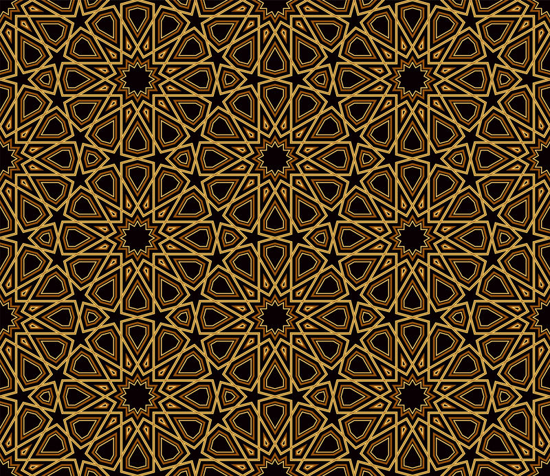 阿拉伯式黑色和金色图案-深色背景-矢量插图