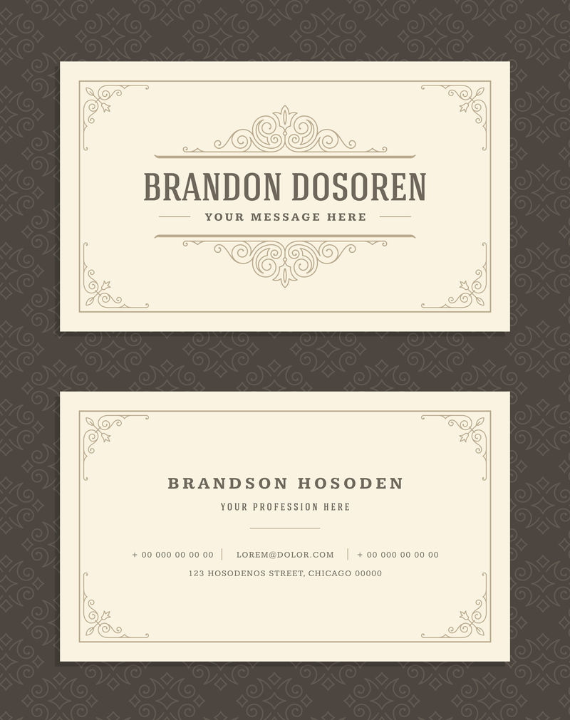 豪华名片和复古装饰标识矢量模板-复古优雅-华丽的装饰框架设计和图案背景