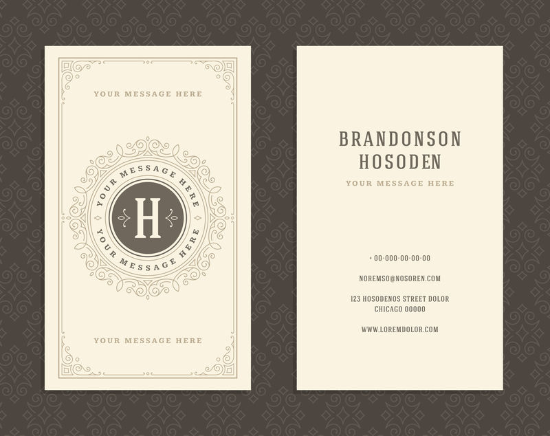 豪华名片和复古装饰标识矢量模板-复古优雅-华丽的装饰框架设计和图案背景