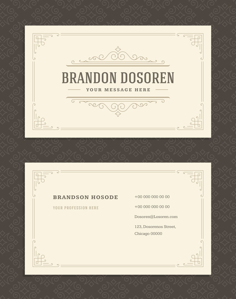 豪华名片和复古装饰标识矢量模板-复古优雅-华丽的装饰框架设计和图案背景