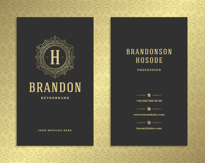 豪华名片和复古装饰标识矢量模板-复古优雅-华丽的装饰框架设计和图案背景