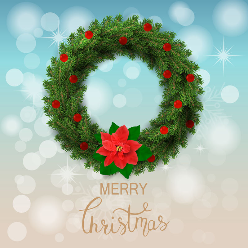 带圣诞花环的白卡。矢量图。