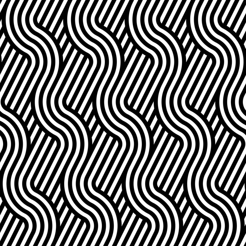 矢量无缝纹理-现代抽象背景-以斜条为背景的曲线单色几何图形