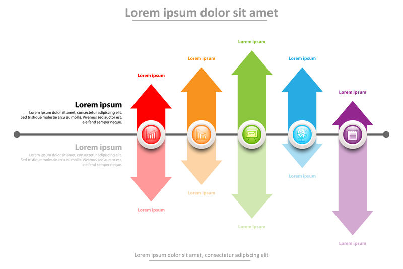 三维彩色大理石圆形时间轴上箭头在五个主题的网站介绍封面海报矢量设计信息图插图概念