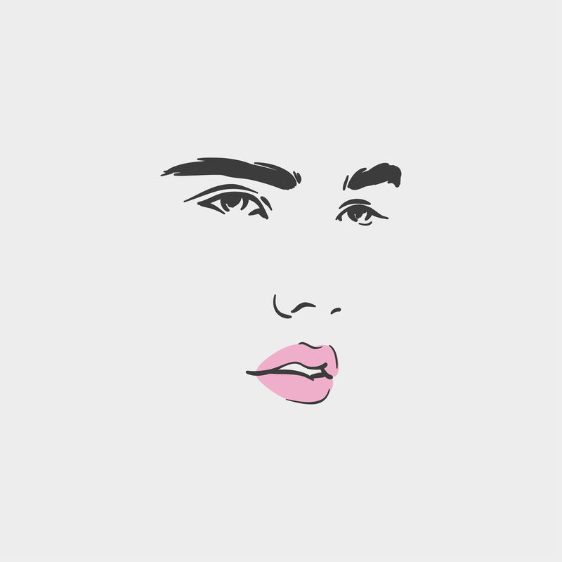 美女脸，手绘线条矢量插图。