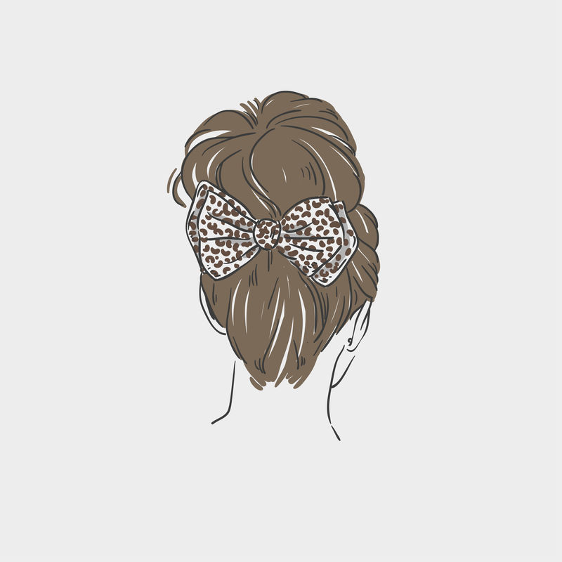带蝴蝶结发夹的女式发型矢量手绘插图