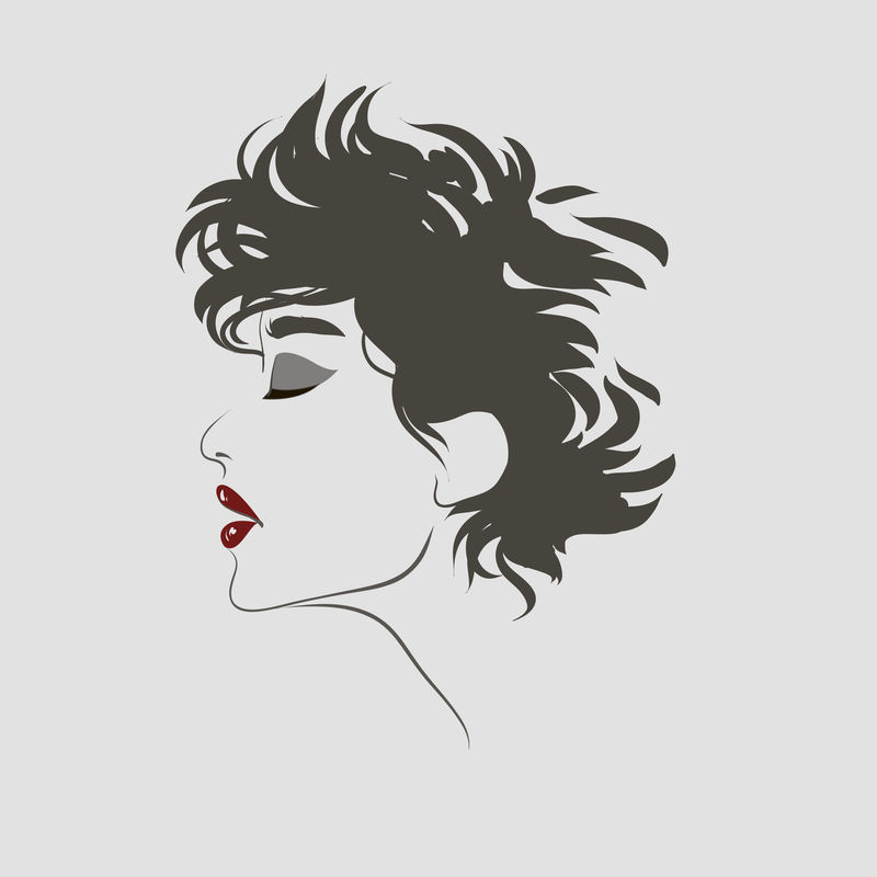 美丽的亚洲女人脸，手绘线条矢量插图。