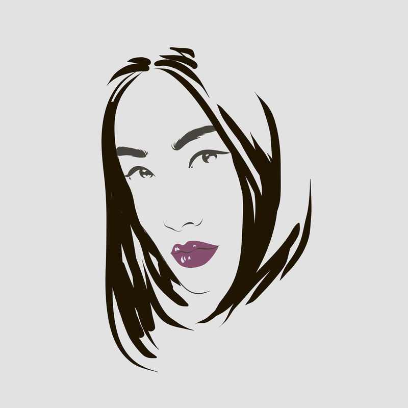 美女脸，手绘线条矢量插图。