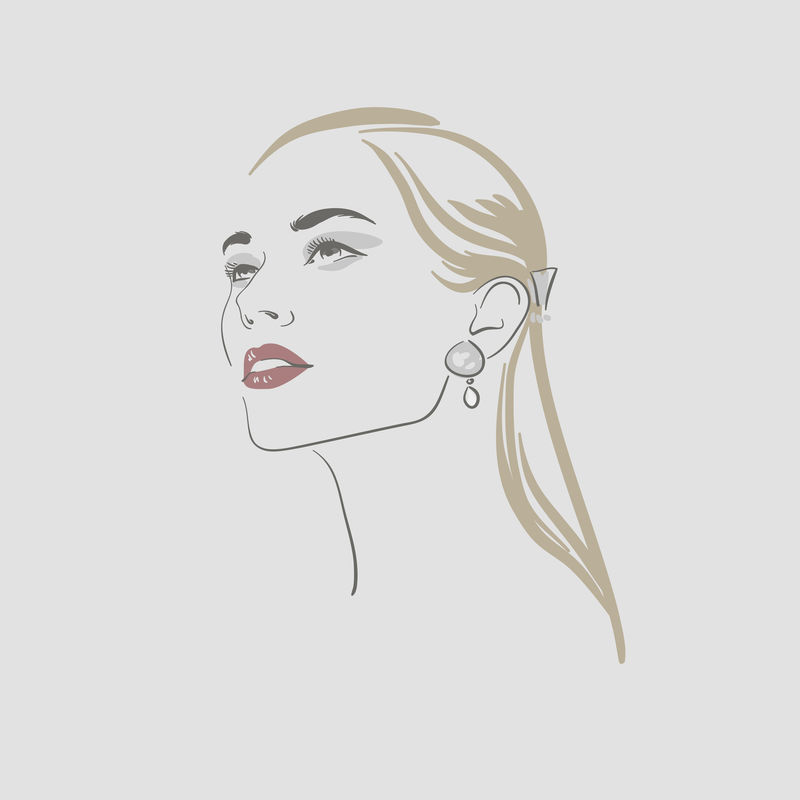 美女脸,手绘线条矢量插图。