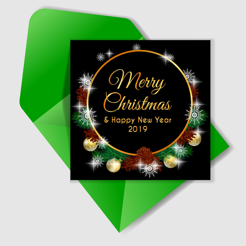 带圣诞吊灯和松果的圣诞浆果花环卡