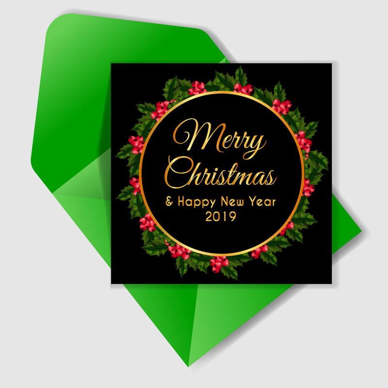 圆金圣诞浆果花环卡