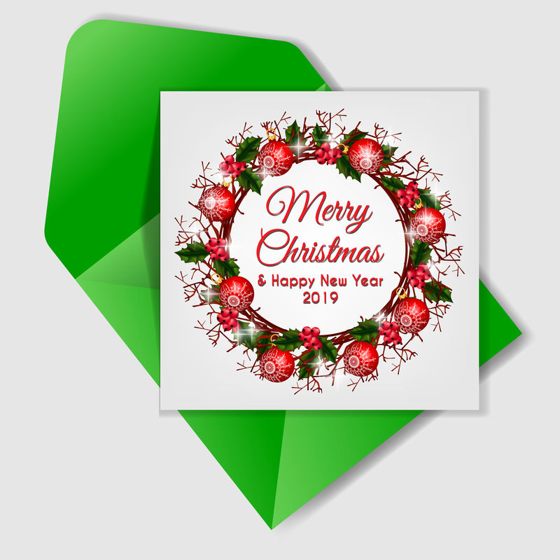 带圣诞吊灯的圣诞浆果花环卡