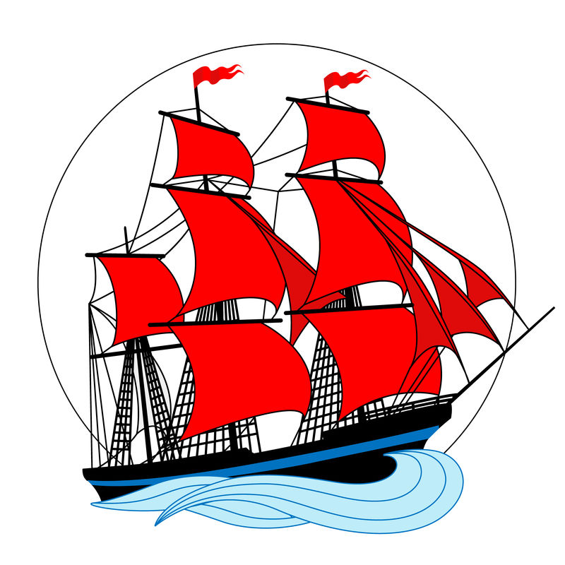 红帆环行的帆船