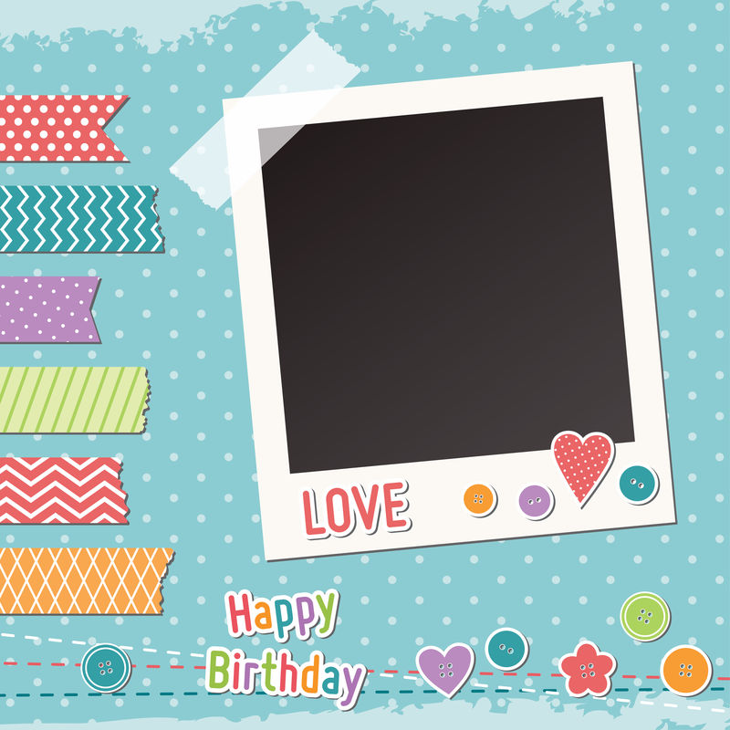 复古剪贴簿元素、水洗胶带、相框