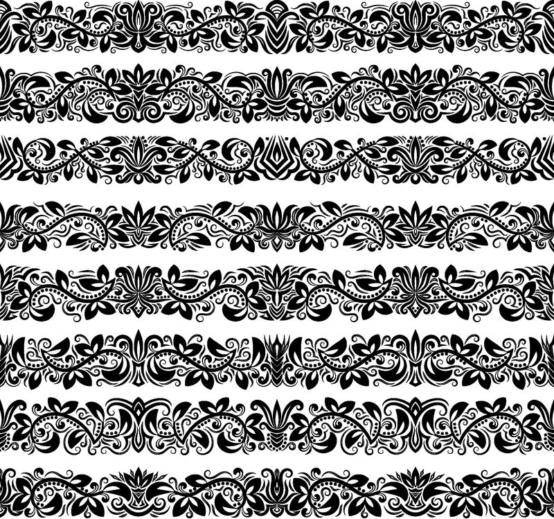 一组复古边框画笔模板-框架设计和页面装饰的巴洛克式花卉元素