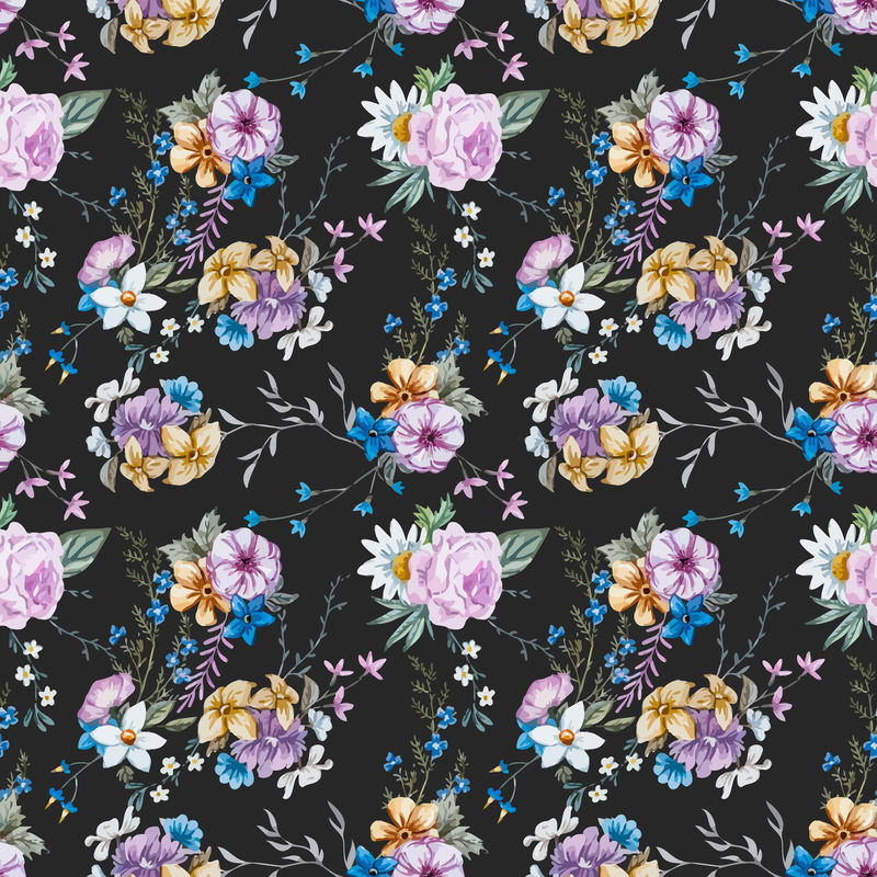 矢量水彩花卉图案