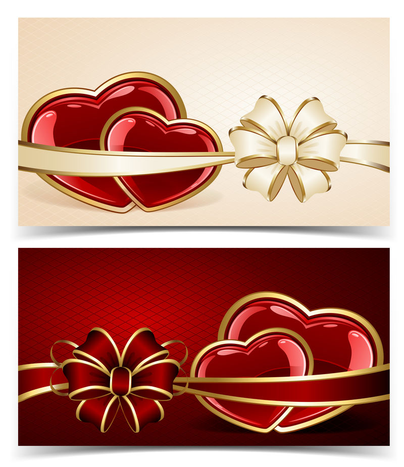 两张有心形和蝴蝶结的卡片-插图