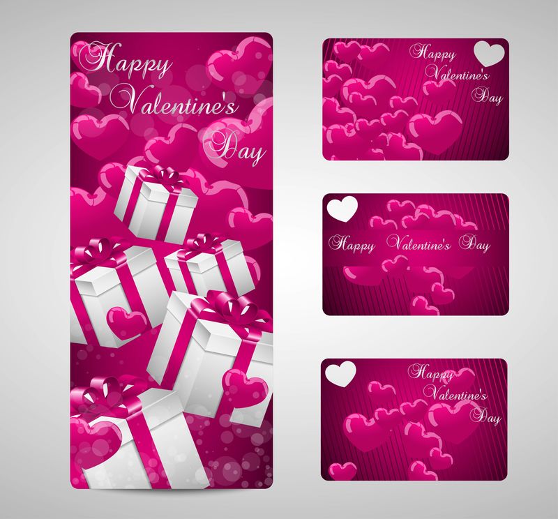情人节的一套标签和一张卡片