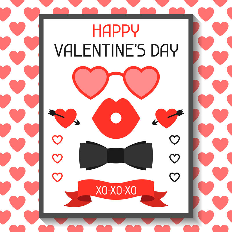 情人节快乐贺卡。时髦的物品和喜爱的节日符号。