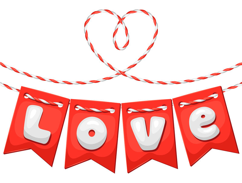 带旗帜的贺卡。概念可用于情人节、婚礼或爱情告解信息。